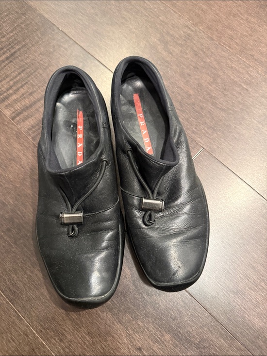 Prada Shoes - Prada Black Leather Slip-On Loafers with toggle size 38 woman’s
